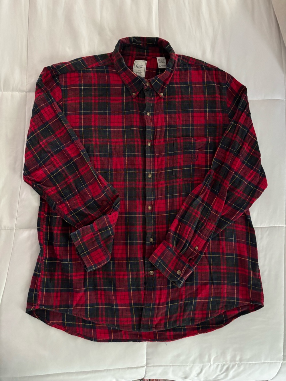 Men’s Chaps 100% Cotton Lumberjack Plaid Long-Sleeve Button-Down Shirt Size XL